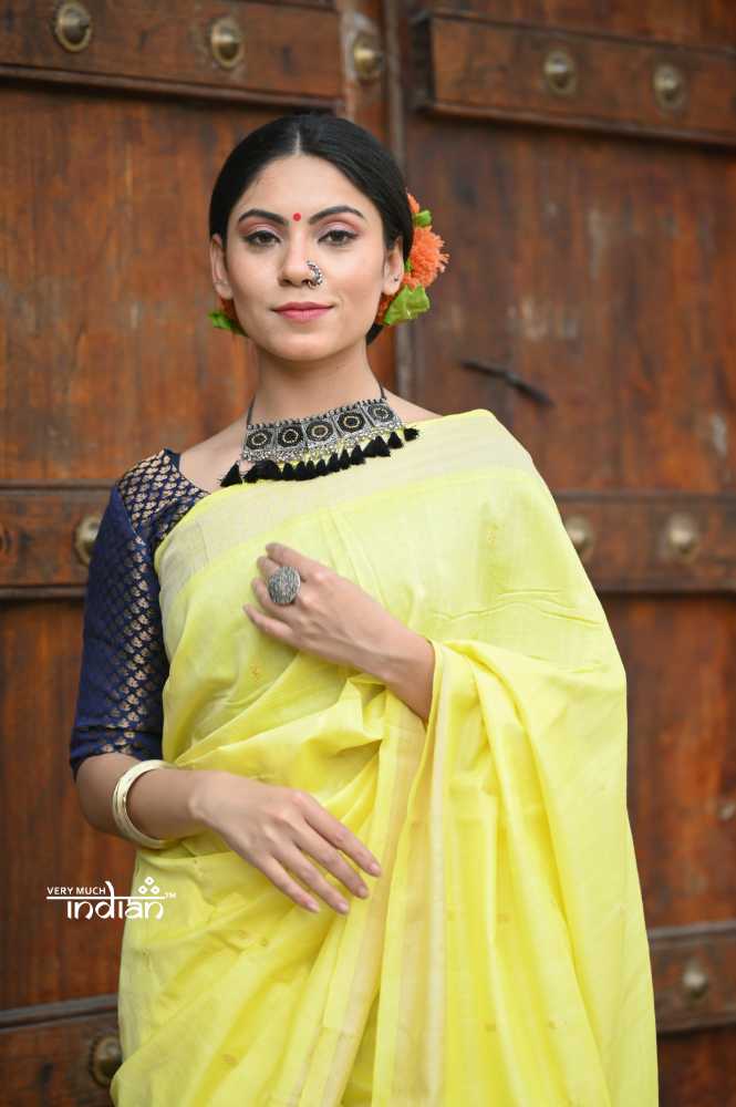 Yellow With Parrots Pallu Pure Cotton Paithani Saree