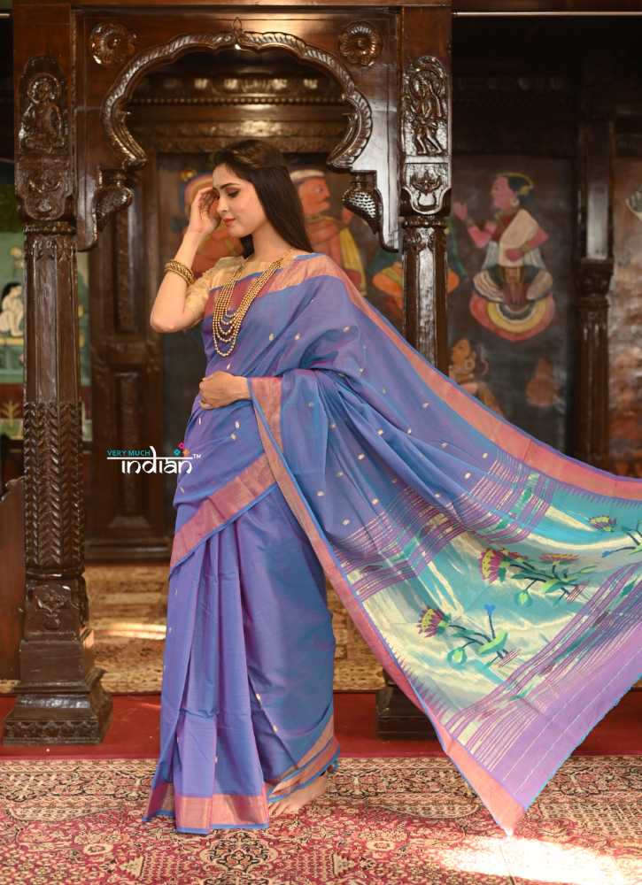 Lotus Pallu Design Pure Cotton Paithani Saree