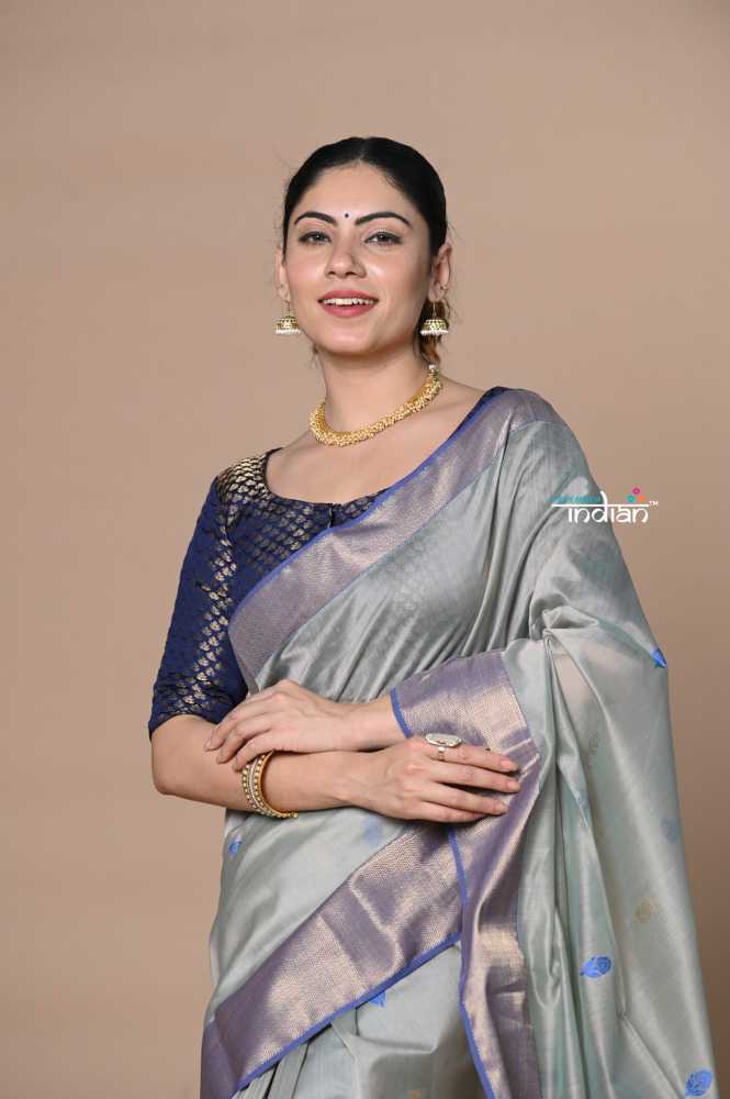 Green Ari Checks Cotton Silk Saree with Golden Border