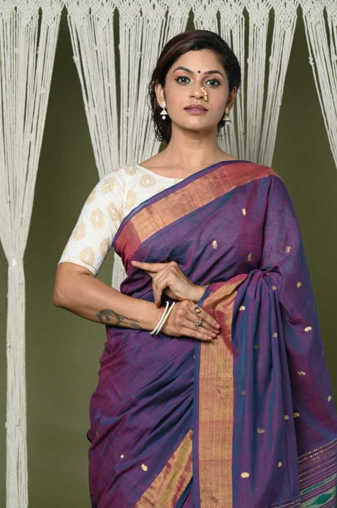 Light Purple Pure Cotton Paithani Saree With Traditional Pallu