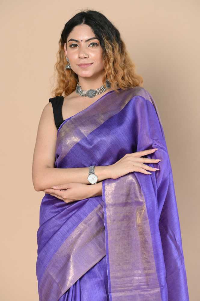 Purple Moonga Tussar Silk Saree With Beautiful Border