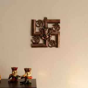  Lord Ganesha On Om Swastik Metal Wall Hanging