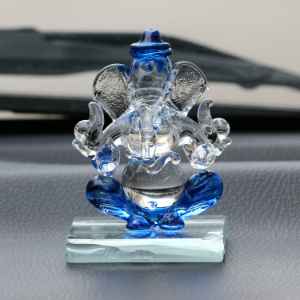  Blue And Transparent Double Sided Crystal Car Ganesha Showpiece