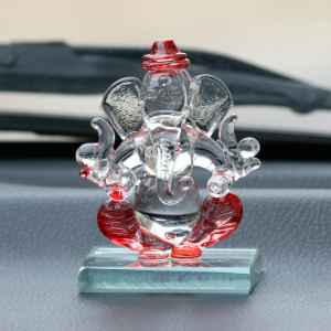  Red And Transparent Double Sided Crystal Car Ganesha Showpiece