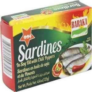 BARAKA SARDINES IN SOY OIL W/CHILLI 