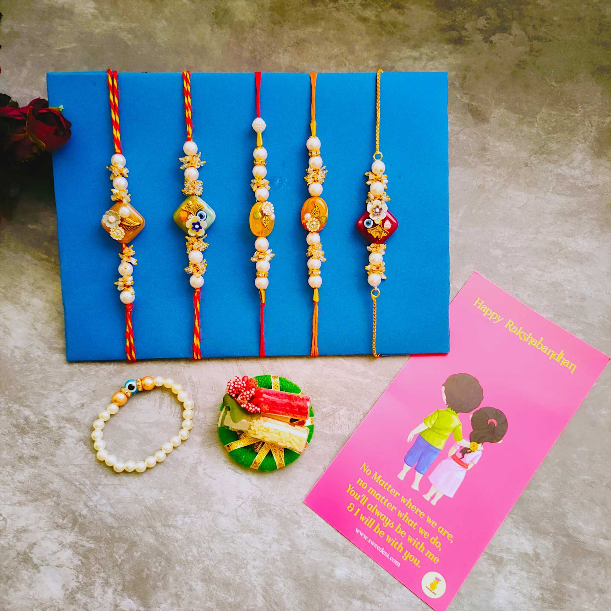 Bandhan Premium Stone Rakhi - Family Set Of 6