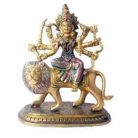 Navratri Special Brass 8-Armed Maa Durga Idol on Lion