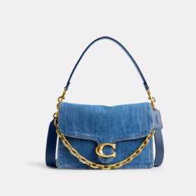COACH Chain Tabby Small Denim Shoulder Bag Deep Blue