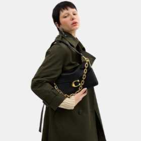 COACH Chain Tabby Leather Small Shoulderu Brass Black