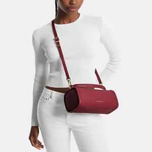 Michael Kors Small Leather Barrel Crossbody Deep Red