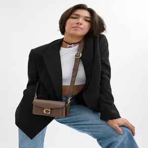 COACH Polished Pebble Leather Mini Tabby Brass Dark Stone