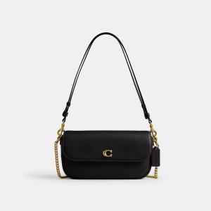 COACH Brook Small Leather Flap Chain Brass Black