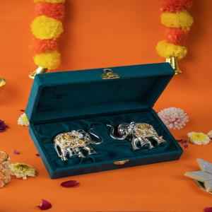 Silver Plated Trunk Up Vastu Elephant Idol – Showpiece For Good Luck, Prosperity, And Home Decoration, For Housewarming Ceremony (3 Inches) - Pack Of 2