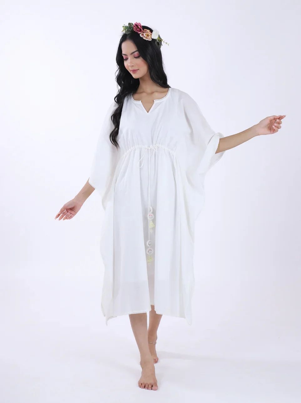 White Organic Cotton Kaftaan Dress