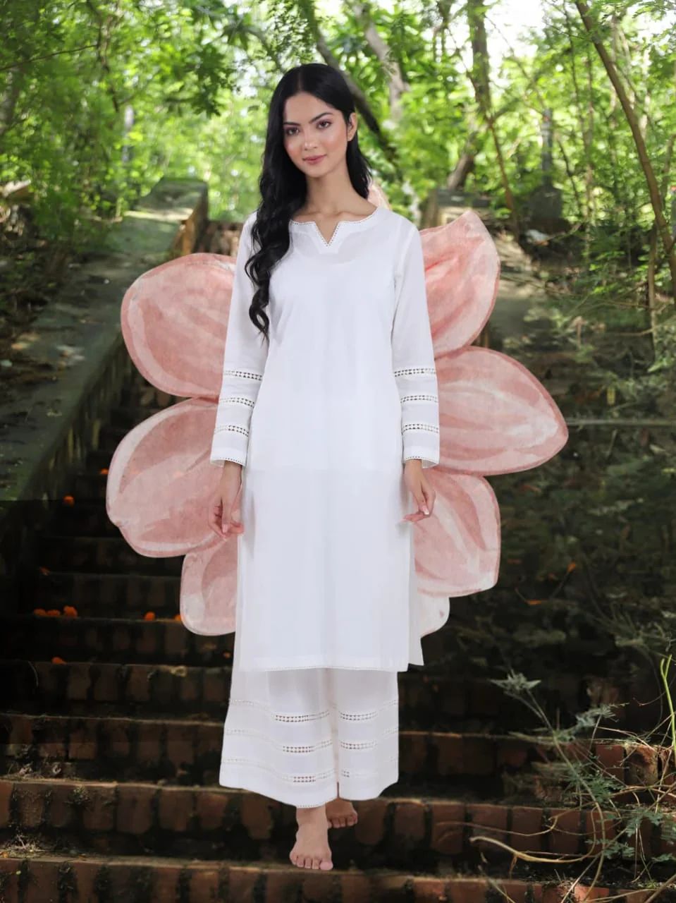 White Organic Cotton Kurta With Flared Palazo