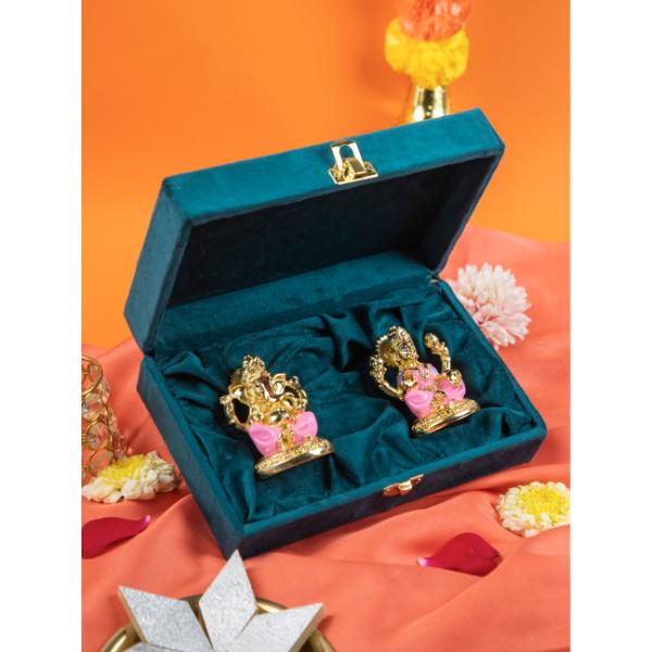 Lakshmi Ganesh Idol with Velvet Box GoldPlated Decorative Murti for Pooja Vastu Home Decor  Gifting