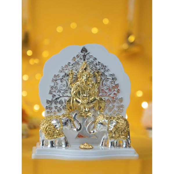 Kalpavriksh Ganesh Idol with DualTone Elephants  Gold  Silver Plated Decorative Showpiece for Home  Gifting