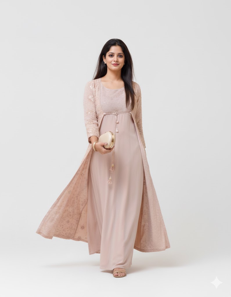 Hazel Nut Chikan Gota Patti Viscose Georgette Jacket Kurta