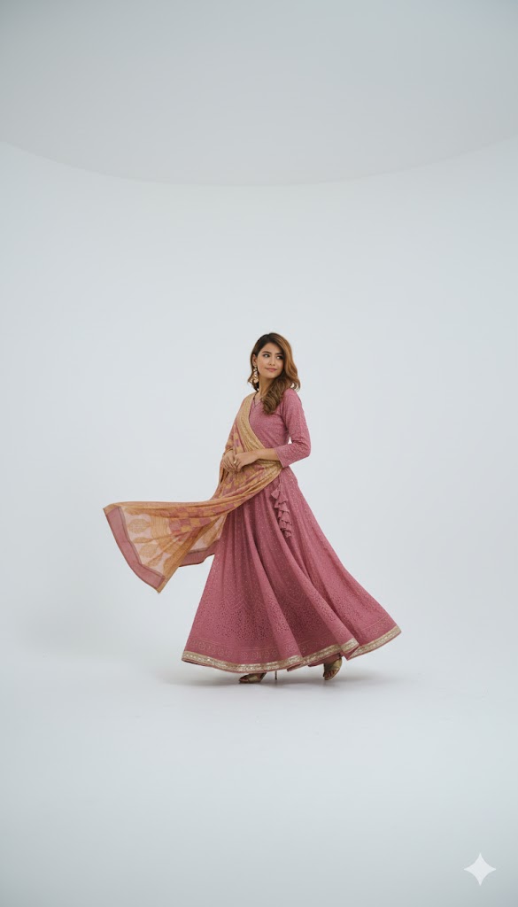Mauve Chikan Mukaish Full Jaal Viscose Georgette Kalidaar Palazzo Set with Bhandej Drape