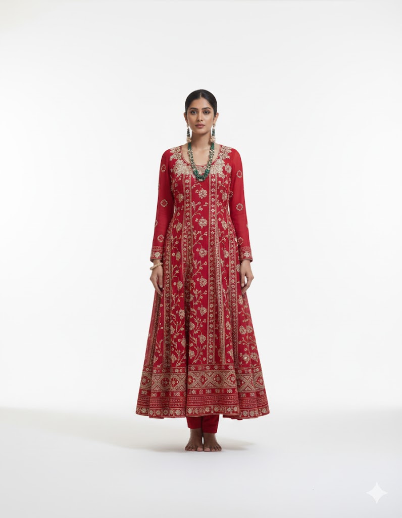 Red Chikan Gota Patti with Zardozi Work Viscose Georgette Anarkali Set