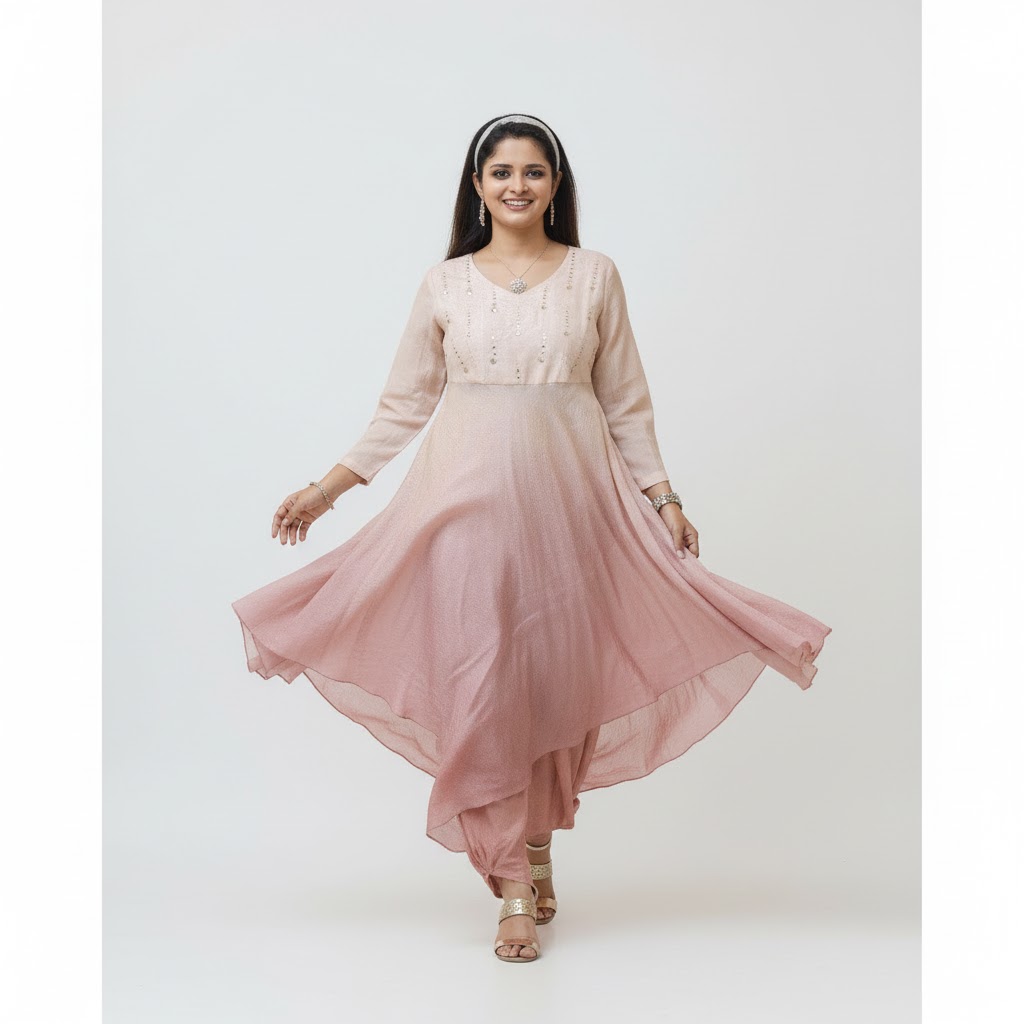 Shaded Pink Pure Tassar Silk Raindrop Mukaish Work Kurta with Plazzo