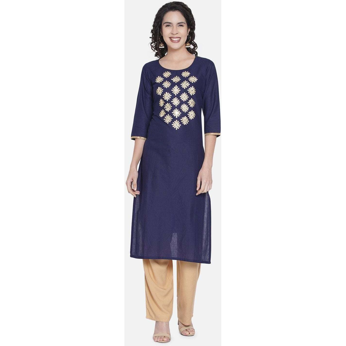 NOZ2TOZ Women Embroidered Straight Kurta Blue