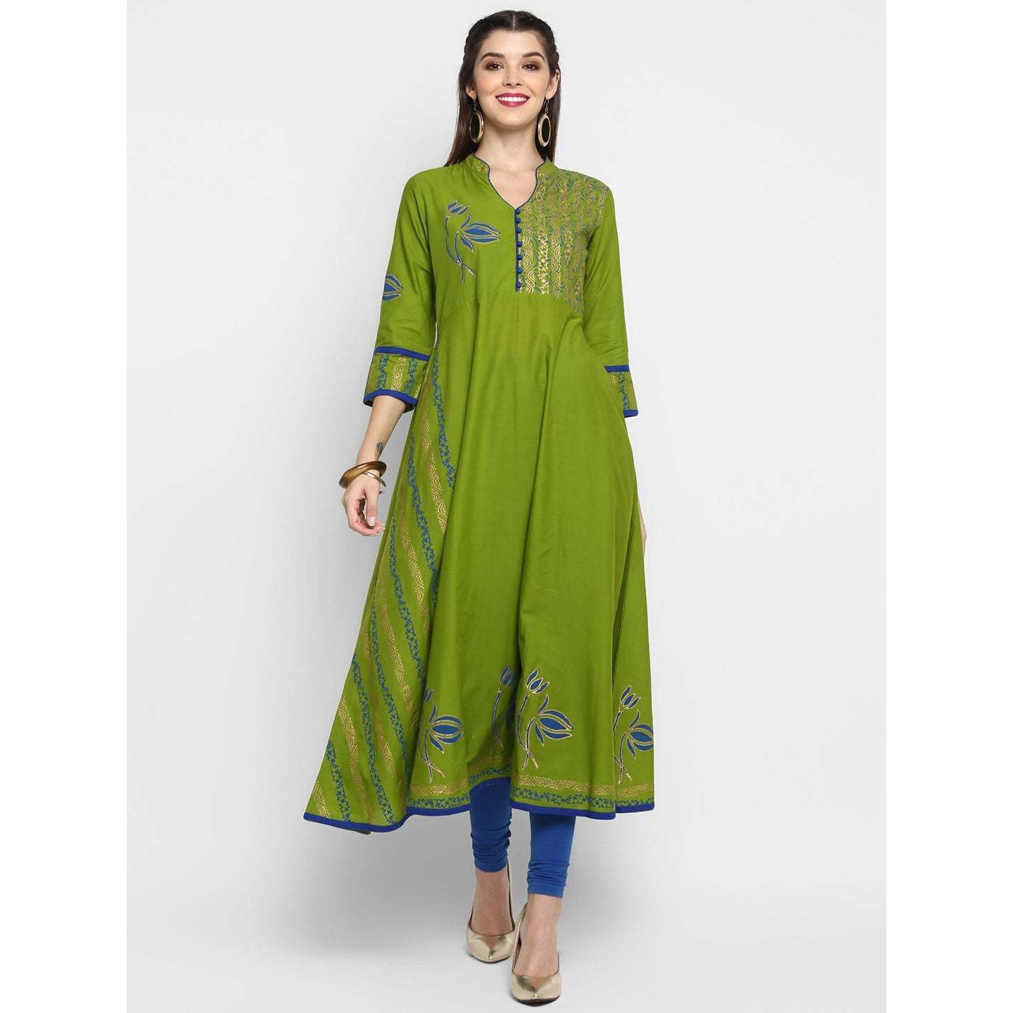 NOZ2TOZ Women Floral Print Anarkali Kurta Green