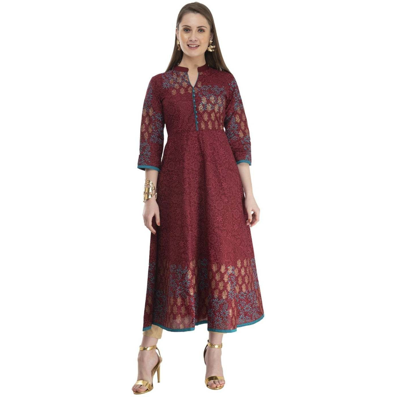 NOZ2TOZ Women Printed Anarkali Kurta Maroon