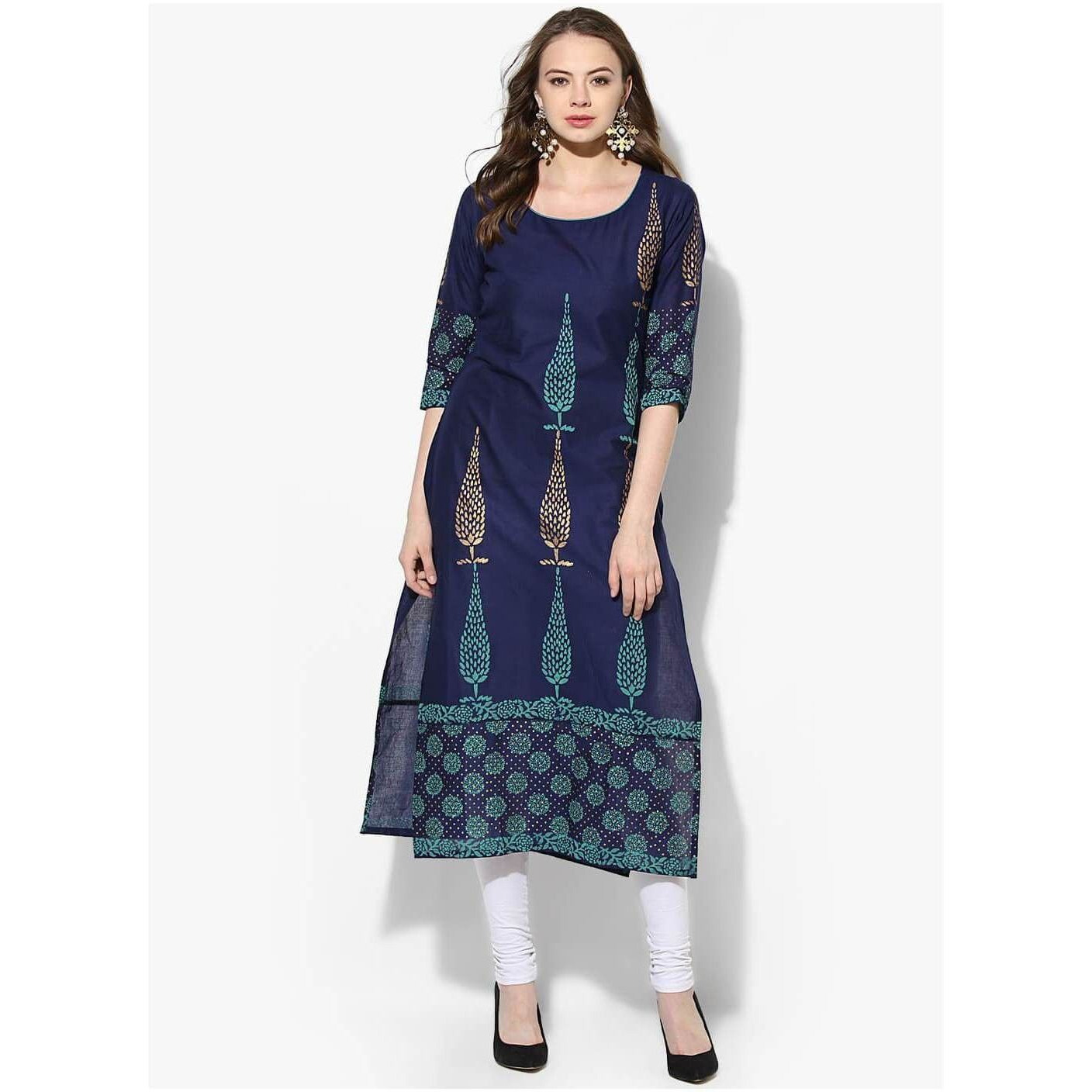 NOZ2TOZ Women Printed Straight Kurta Blue