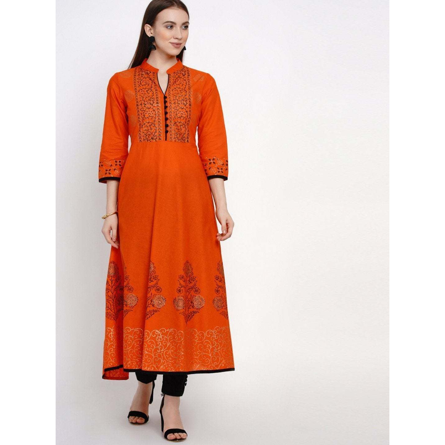 NOZ2TOZ Women Printed Anarkali Kurta Orange