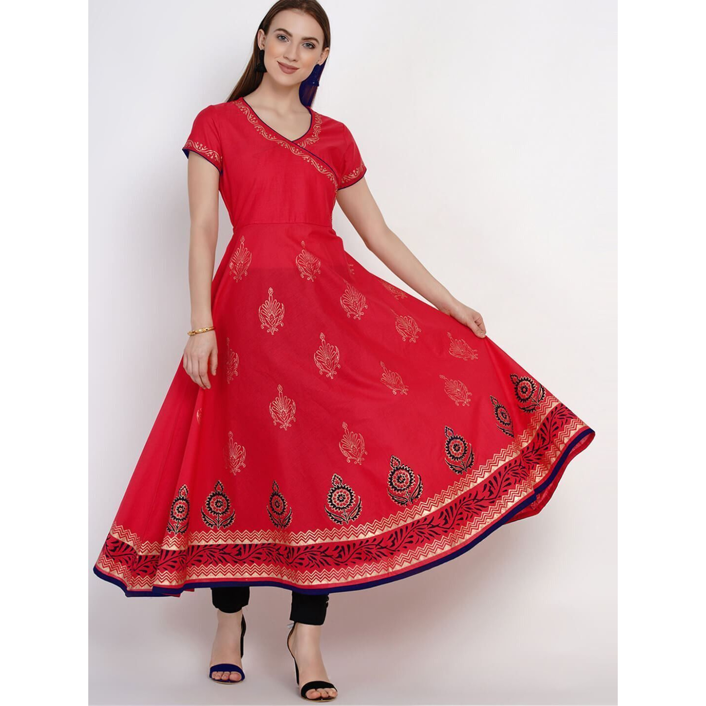 NOZ2TOZ Women Printed Anarkali Kurta Red