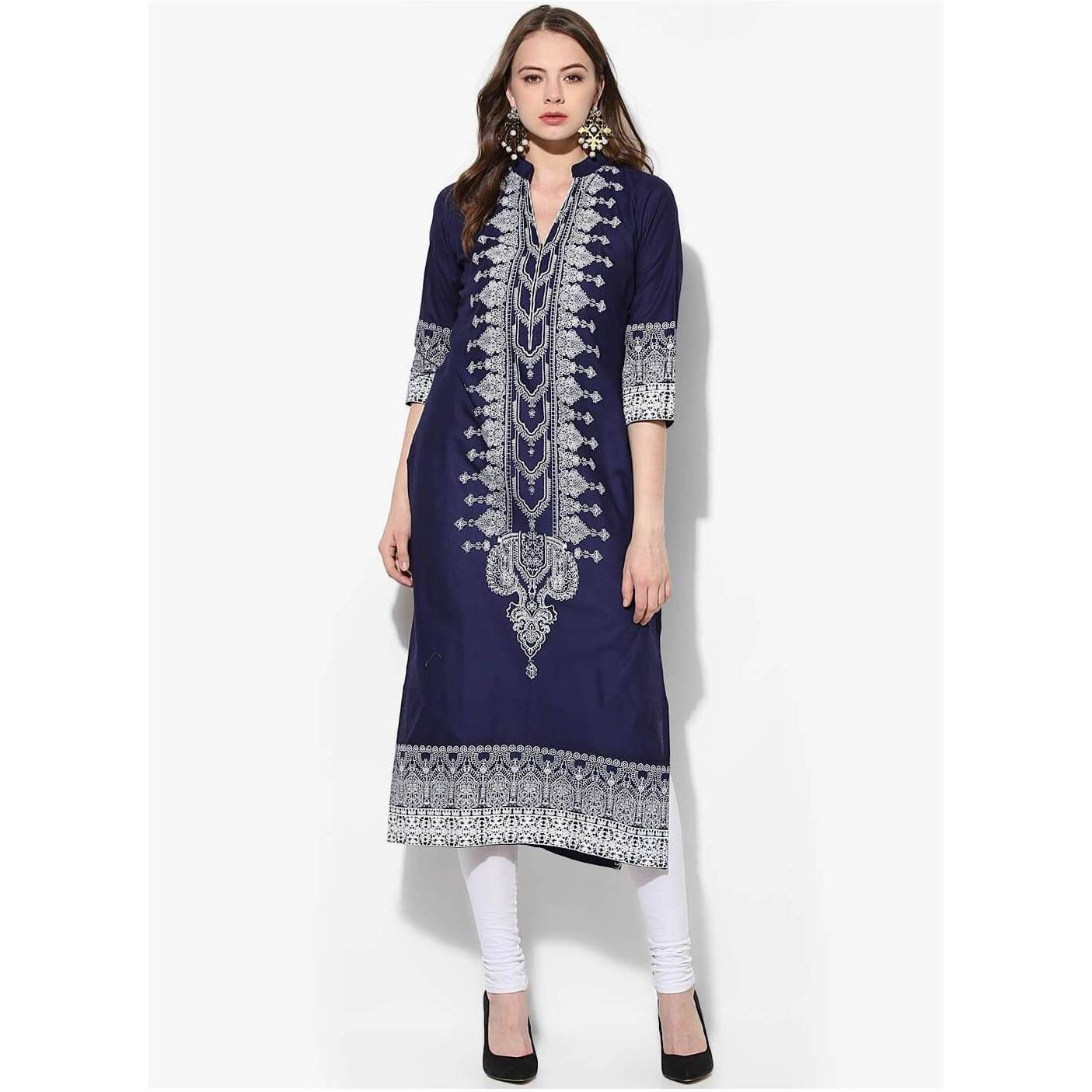 NOZ2TOZ Women Printed Straight Kurta Blue
