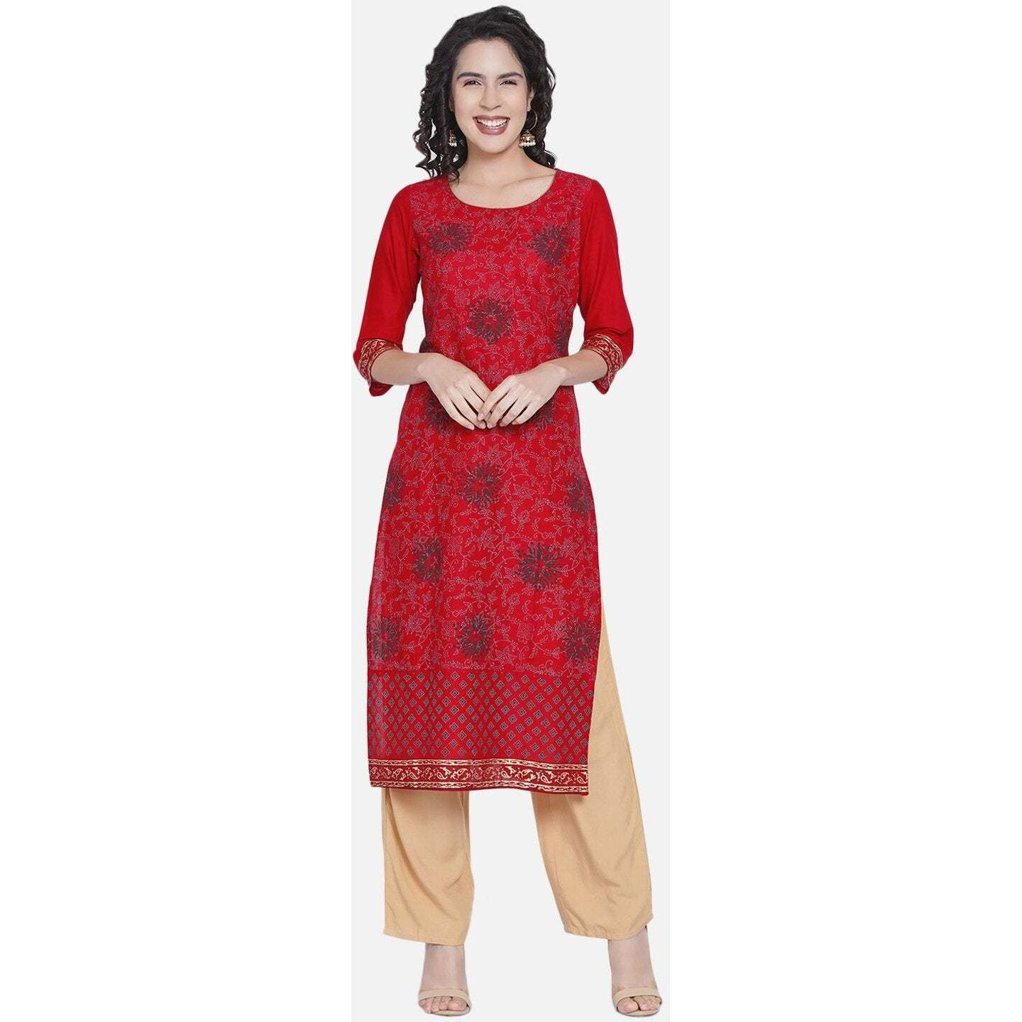 NOZ2TOZ Women Printed Straight Kurta Red