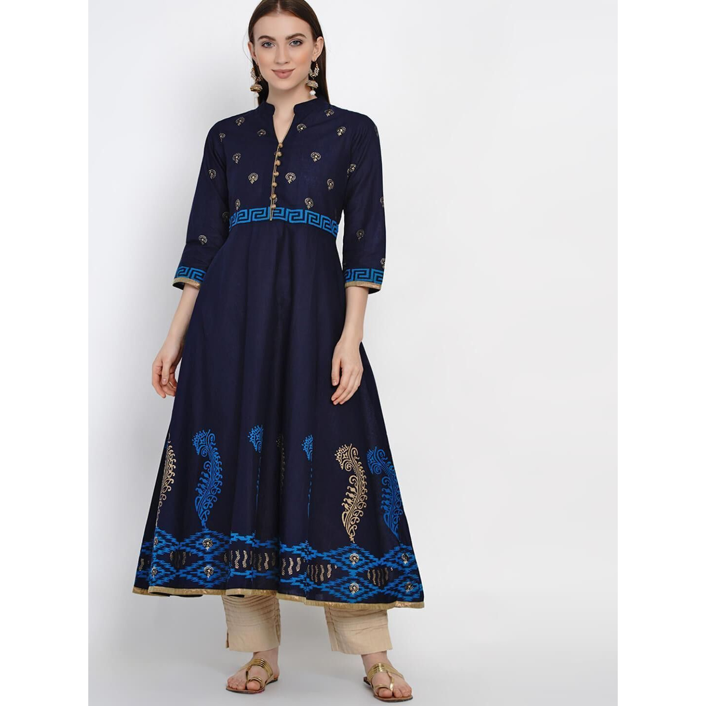 NOZ2TOZ Women Printed Anarkali Kurta Blue