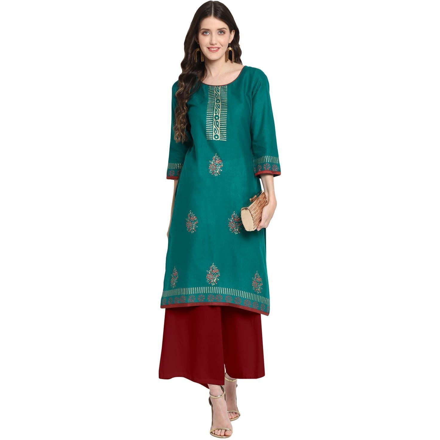 NOZ2TOZ Women Printed Floral Print Straight Kurta Green