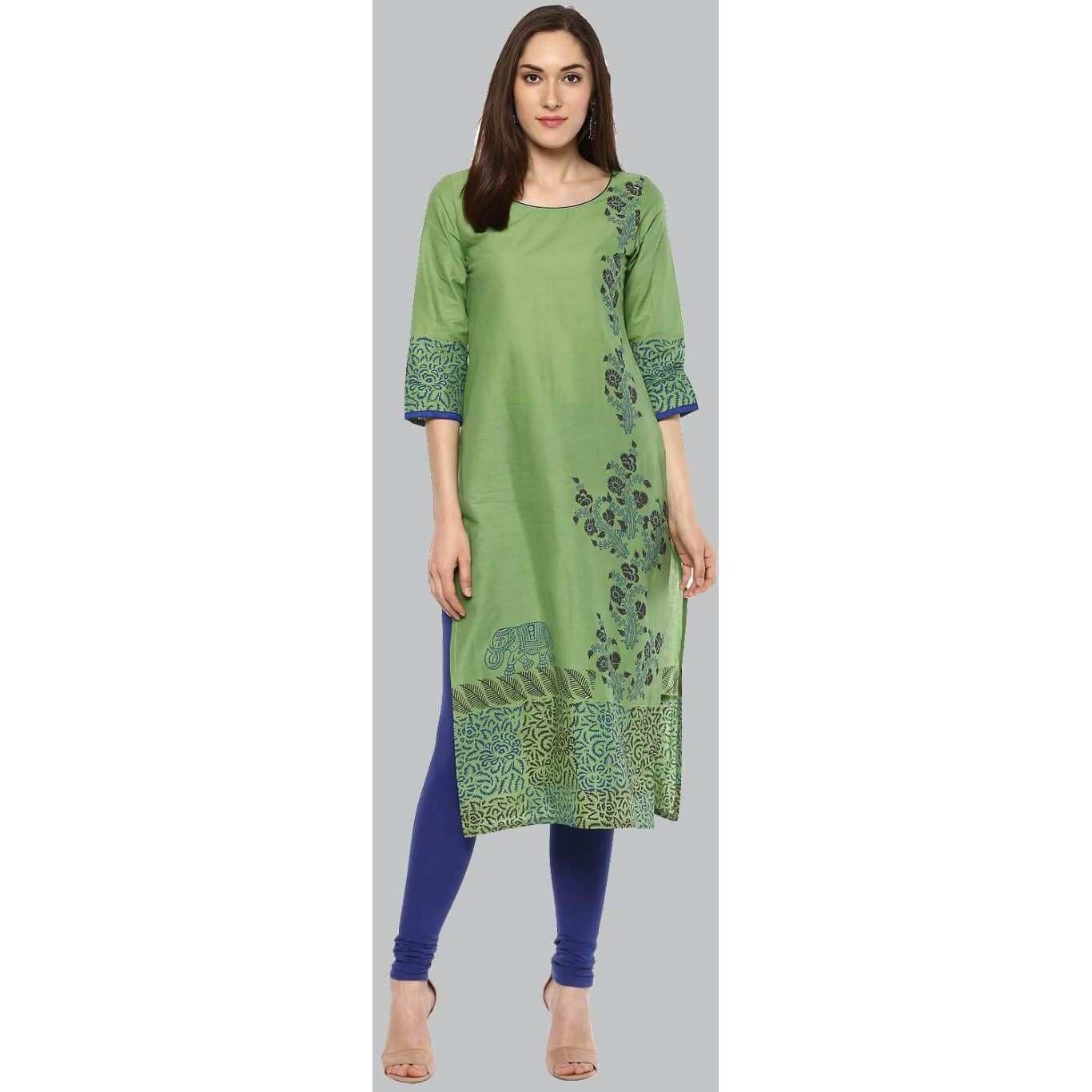 NOZ2TOZ Women Printed Straight Kurta Green