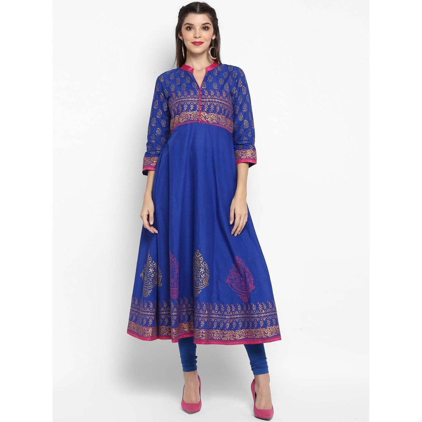 NOZ2TOZ Women Printed Anarkali Kurta Blue