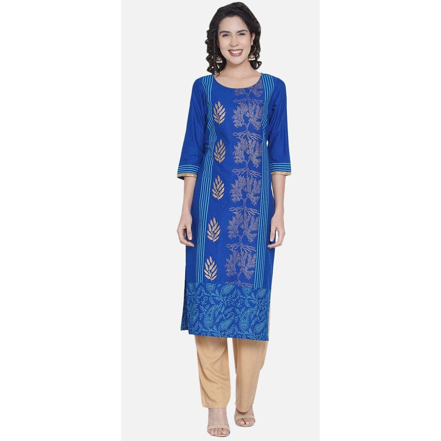NOZ2TOZ Women Printed Straight Kurta Blue