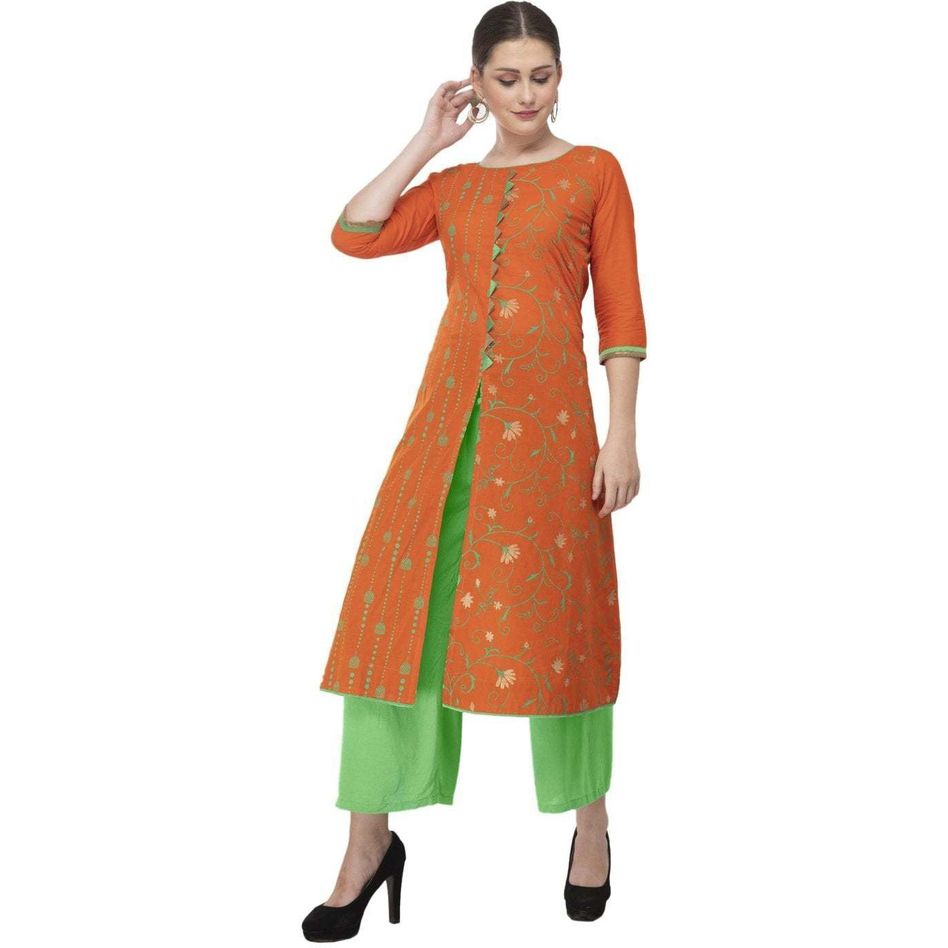 NOZ2TOZ Women Printed Straight Kurta Orange