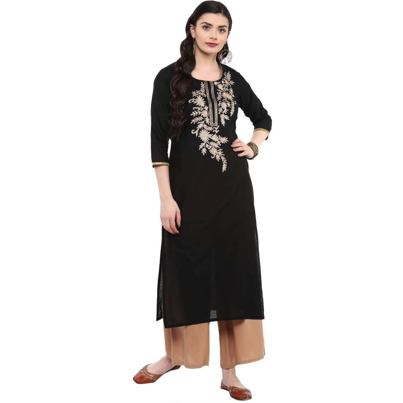 NOZ2TOZ Women Embroidered Straight Kurta Black