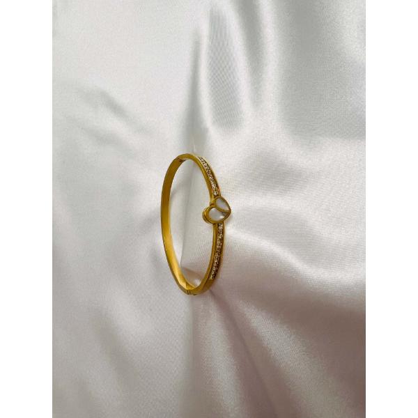 Heart design motherofpearl stones cuff bracelet anti tarnish stainless steel jewelry