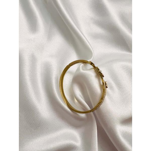 Floral design golden bracelet anti tarnish stainless steel waterproof vintage stone jewelry