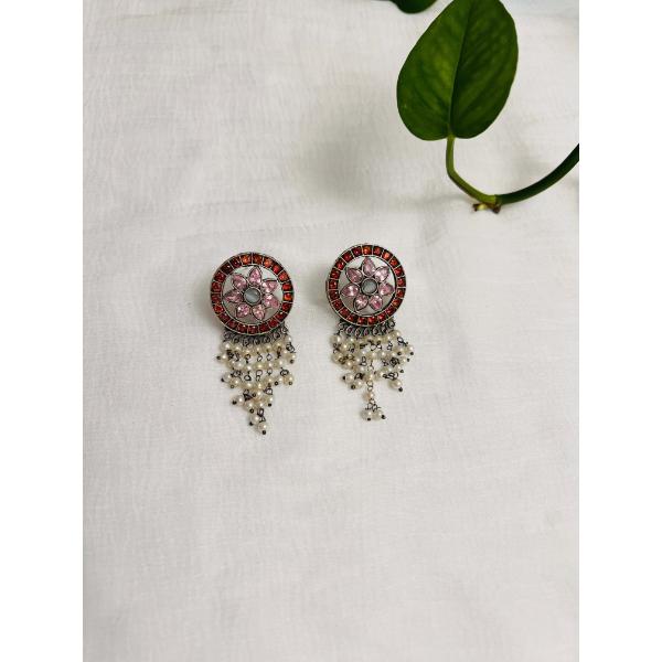 Red and pink stone earring  Beautiful stone earring  Indian jewelry