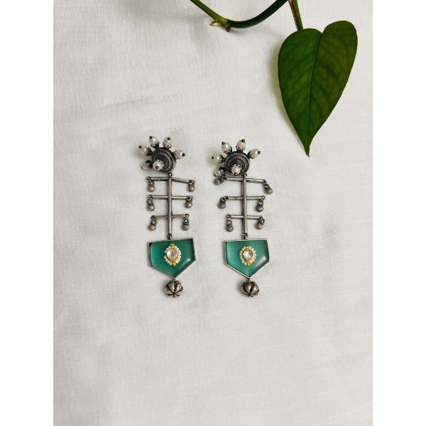 Silver oxidized dangle earring  Turquoise  Feroza stone hanging earring  Indian jewelry