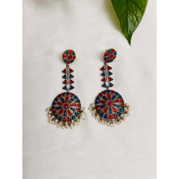 Stunning chandelier earring  Fusion long earring  Blue and red stone Indian earring