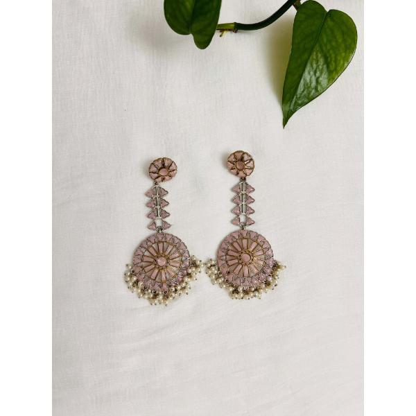 Stunning chandelier earring  Fusion long earring  Pink stone Indian earring