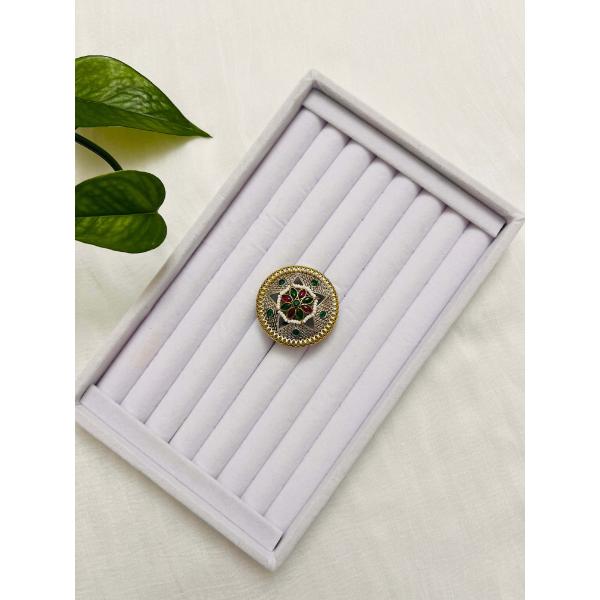 Statement dual tone ring  Golden silver oxidized pink and green stone ring  Free size adjustable  Indian jewelry