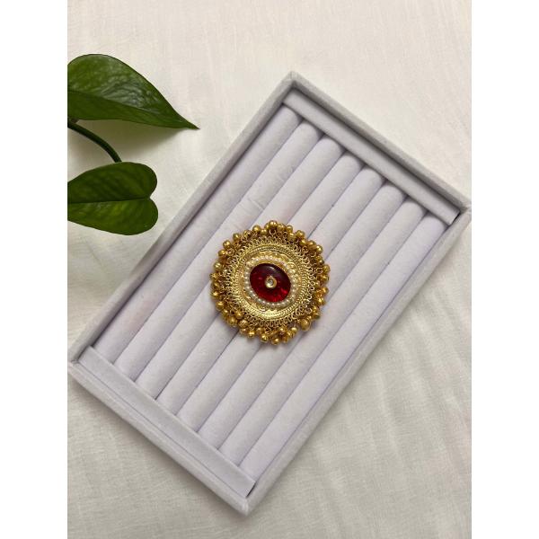 Statement ghungroo ring  Golden matte finish red stone ring  Indian jewelry