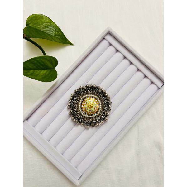 Statement ghungroo ring  Silver oxidized green  pista stone ring  Indian jewelry