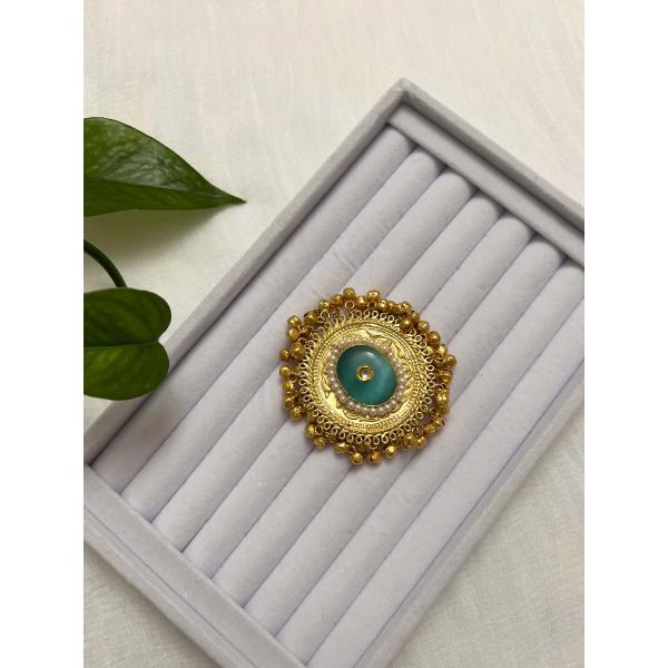 Statement ghungroo ring  Golden matte finish turquoise  feroza stone ring  Indian jewelry